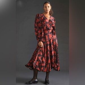 Anthropologie Caballero Abstract Wrap Midi Maxi Dress Red Black Silky
Size 1x